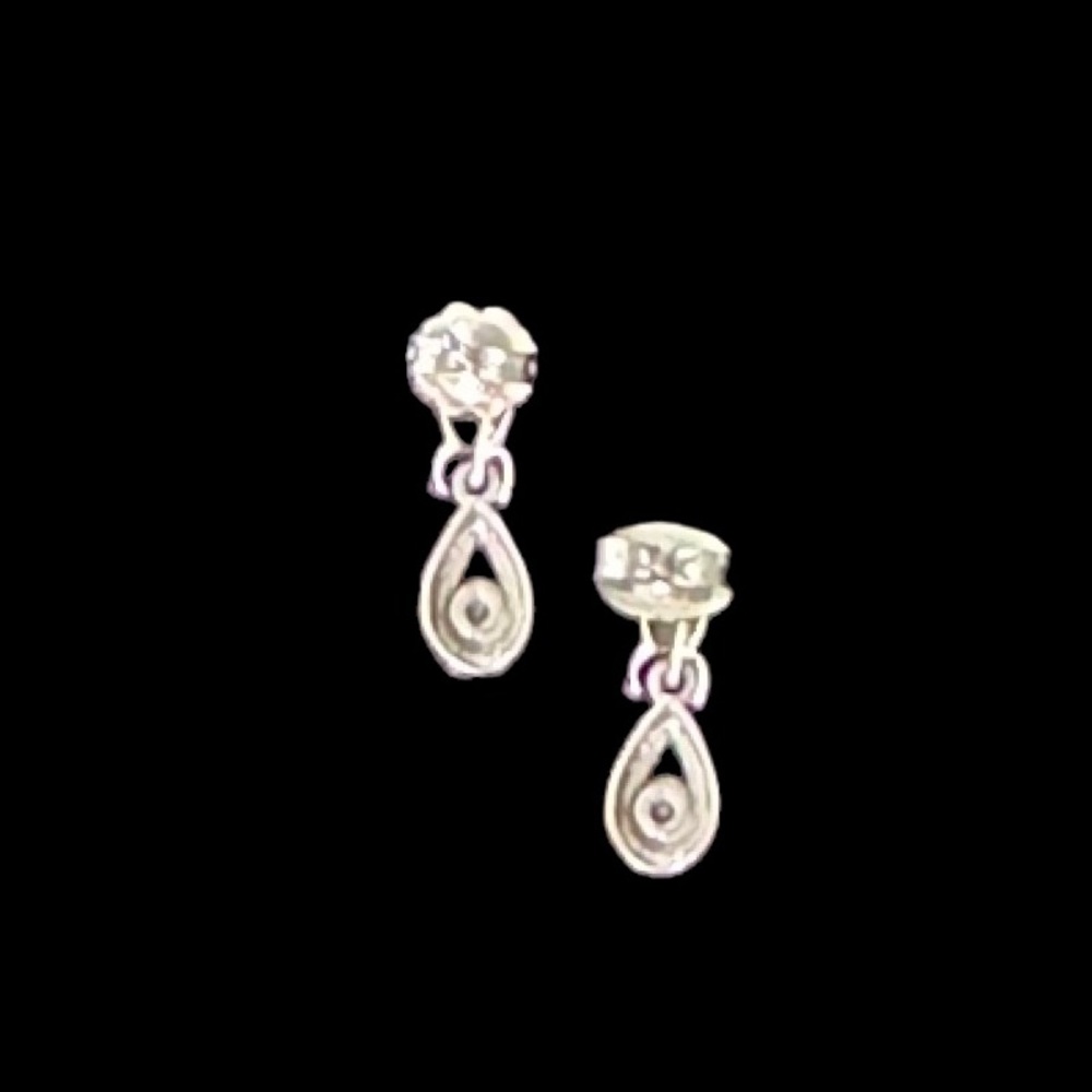 Sterling Silver Diamond Teardrop Earrings - Picture 3 of 6